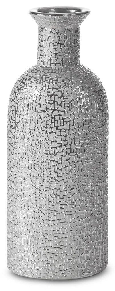 Váza dekoratívna RISO 12 X 8 X 30 cm, keramická hlina, strieborná