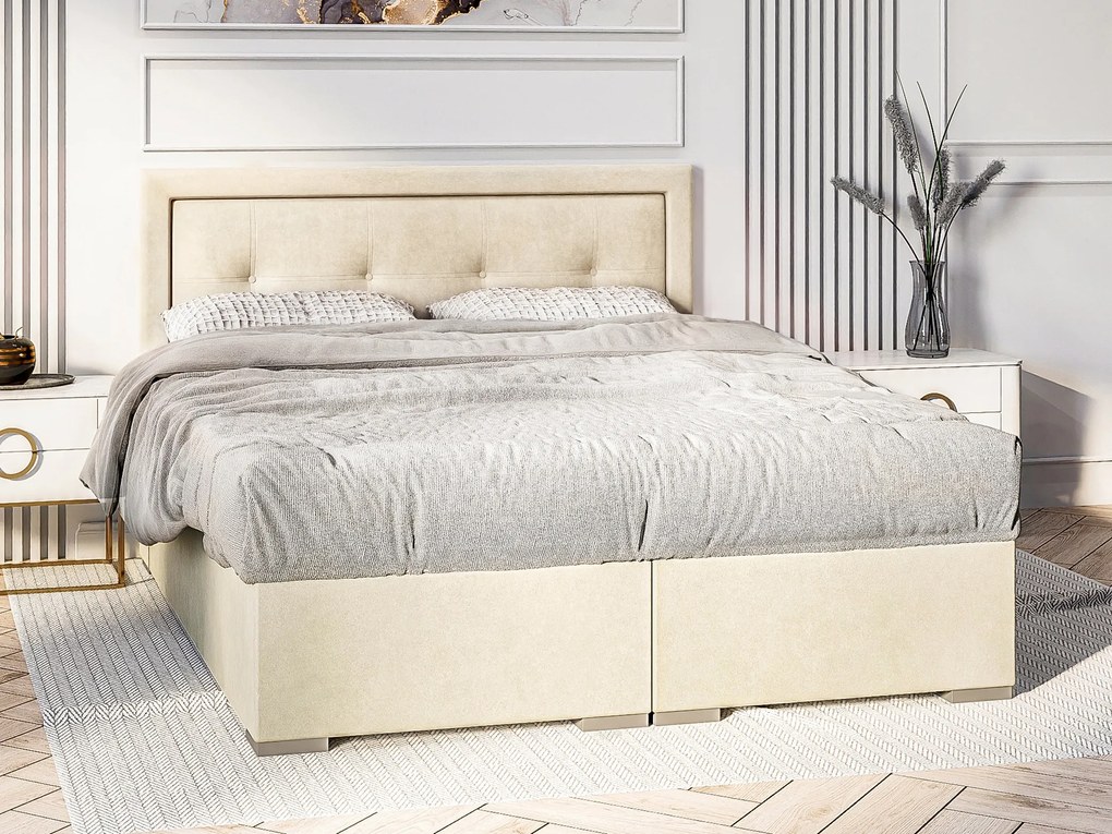 Manželská posteľ Boxspring 180 cm Veronica (krémová) (s matracom a úl. priestorom). Akcia -20%. Vlastná spoľahlivá doprava až k Vám domov. 1043456