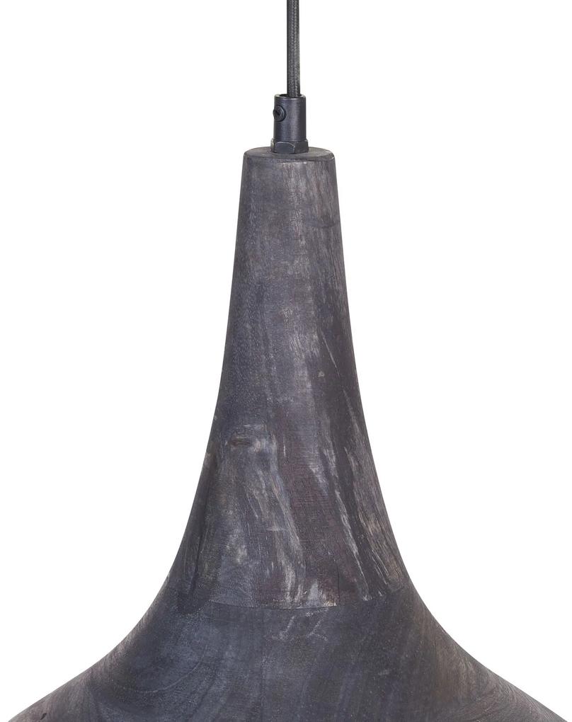 Závesná lampa s 2 tienidlami z mangového dreva čierna/mosadzná BAGMATI Beliani