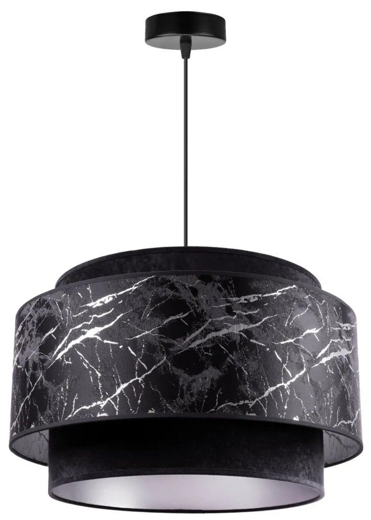 Závesné svietidlo Werona duo 3, 1x čierne textilné tienidlo so vzorom, s