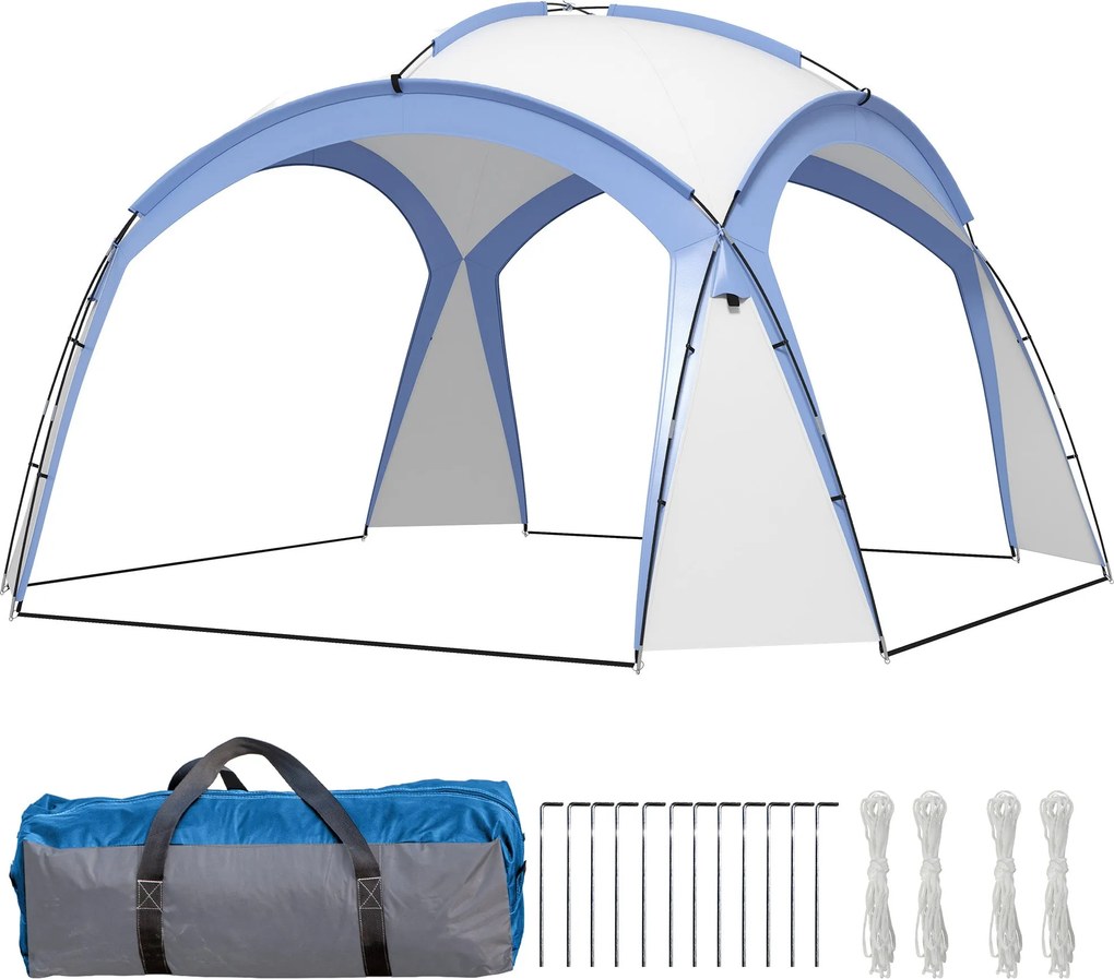 Outsunny Event Shelter 3,5 x 3,5 m Pavilón s Dverami na Háčik, Ochrana pred Dážďom so Stálymi Oceľovými Stĺpmi, Záhradný Prístrešok s UV Ochrannou, Sl