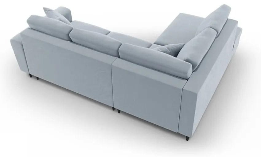 Svetlomodrá zamatová rozkladacia/s úložným priestorom rohová pohovka (ľavý roh/do L) Kyoto – Cosmopolitan Design