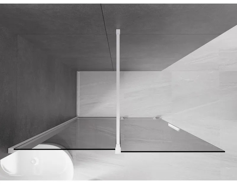 Mexen Velar, sprchová zástena s posuvnými dverami Walk-in 130 x 200 cm, 8mm šedé sklo, biela matná, 871-130-000-43-20