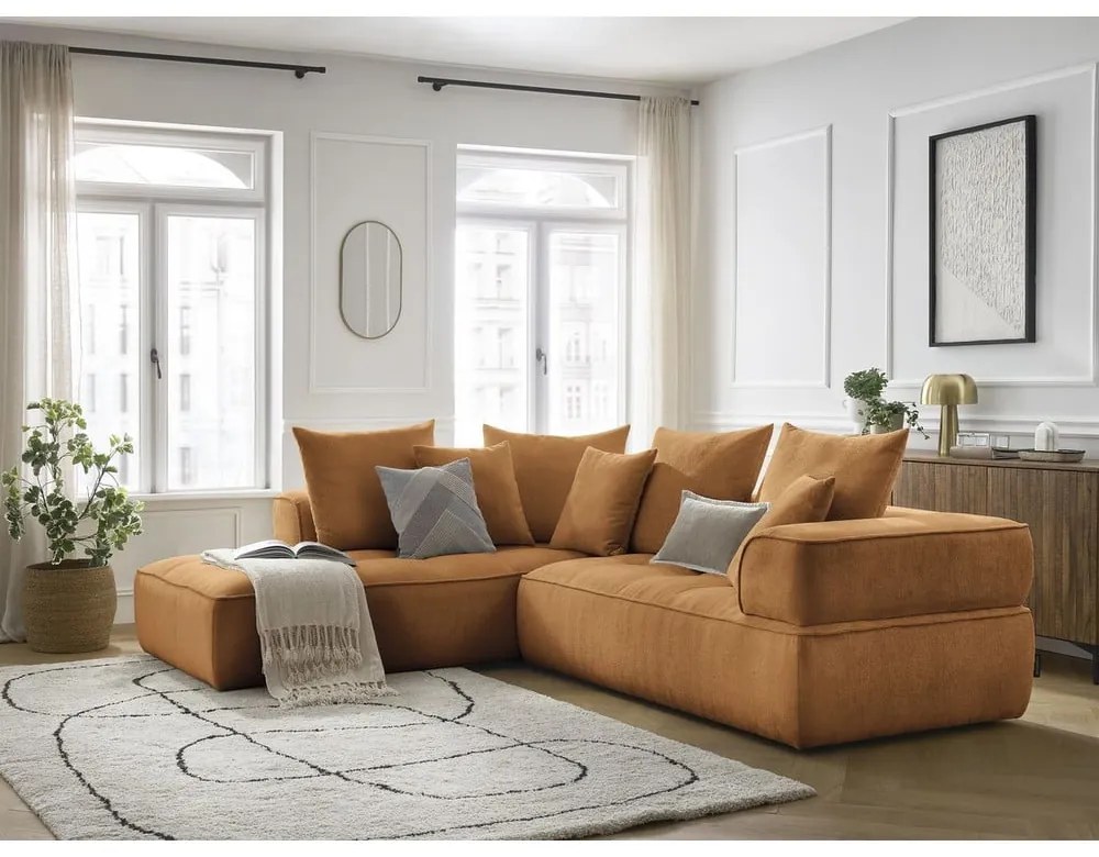 Ženilková rohová pohovka v horčicovej farbe (ľavý roh/do L) Whesley – Bobochic Paris