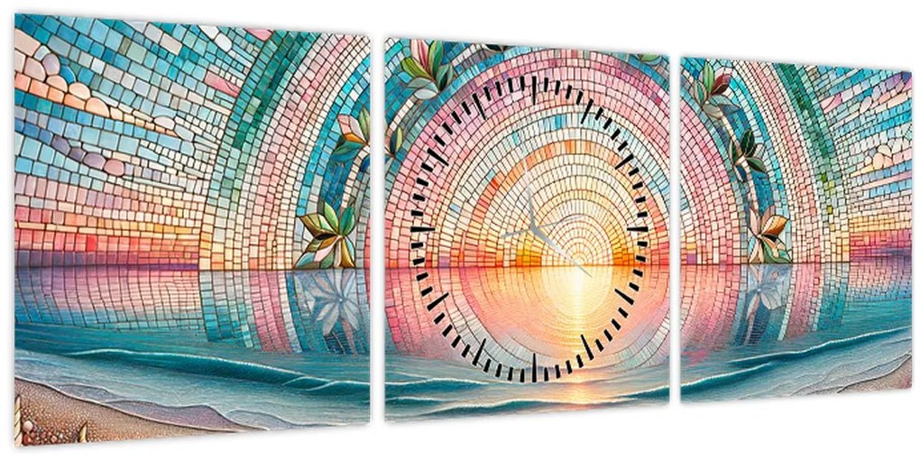 Obraz – Mozaika zapadajúceho slnka (s hodinami) (90x30 cm)