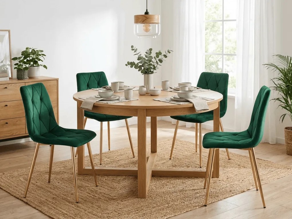 Zelená zamatová jedálenská stolička LIBRA so zlatými nohami