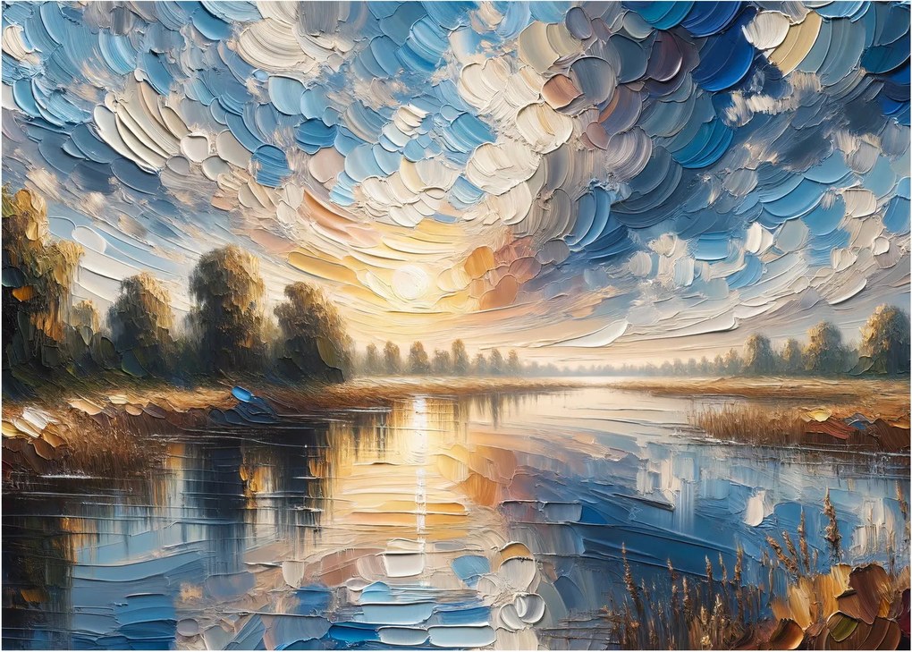 Obraz - Maľba slnka nad vodou (70x50 cm)