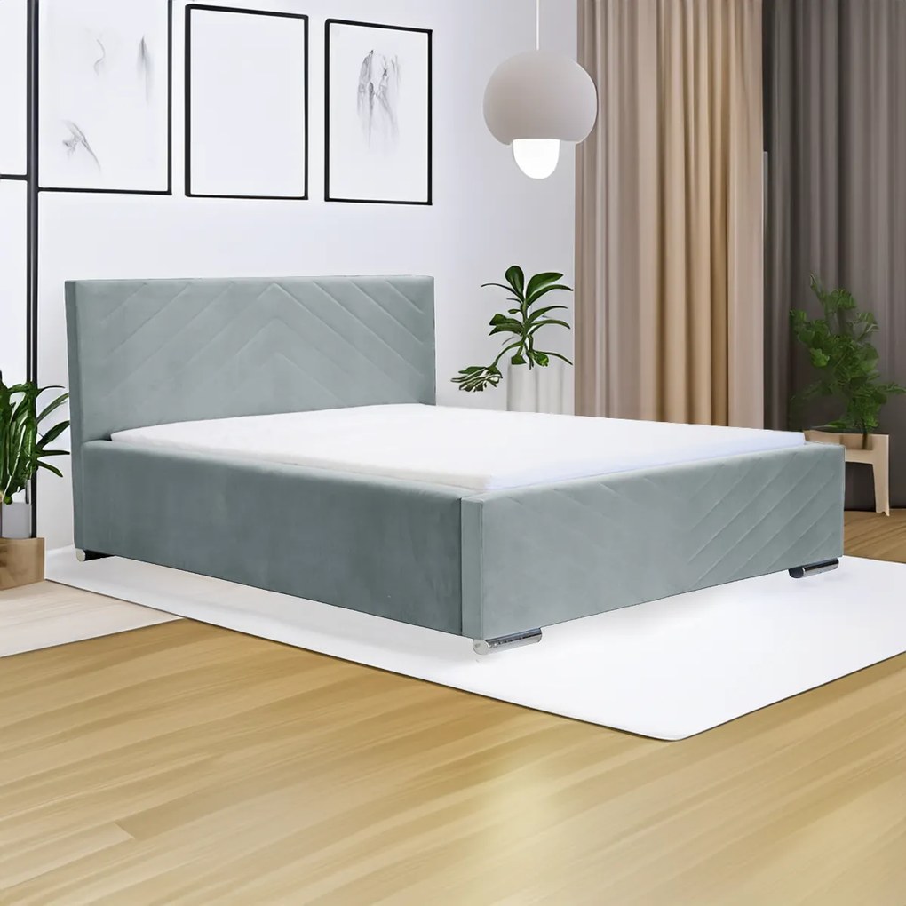 Čalúnená posteľ s úložným priestorom a matracom KOOL 180 x 200 cm Světle šedá