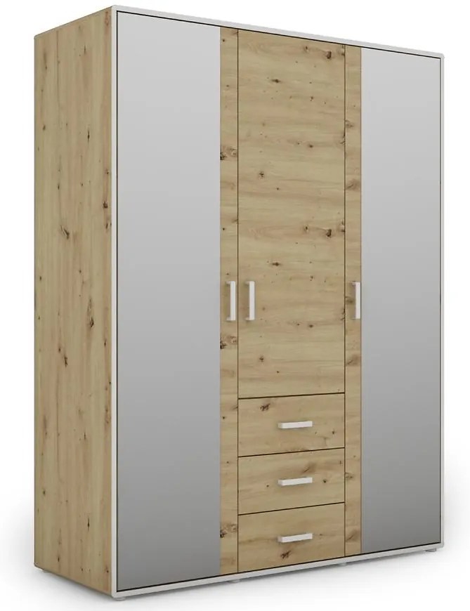 Skriňa Capannoli 3s 3d zrkadlo dub artisan/biela