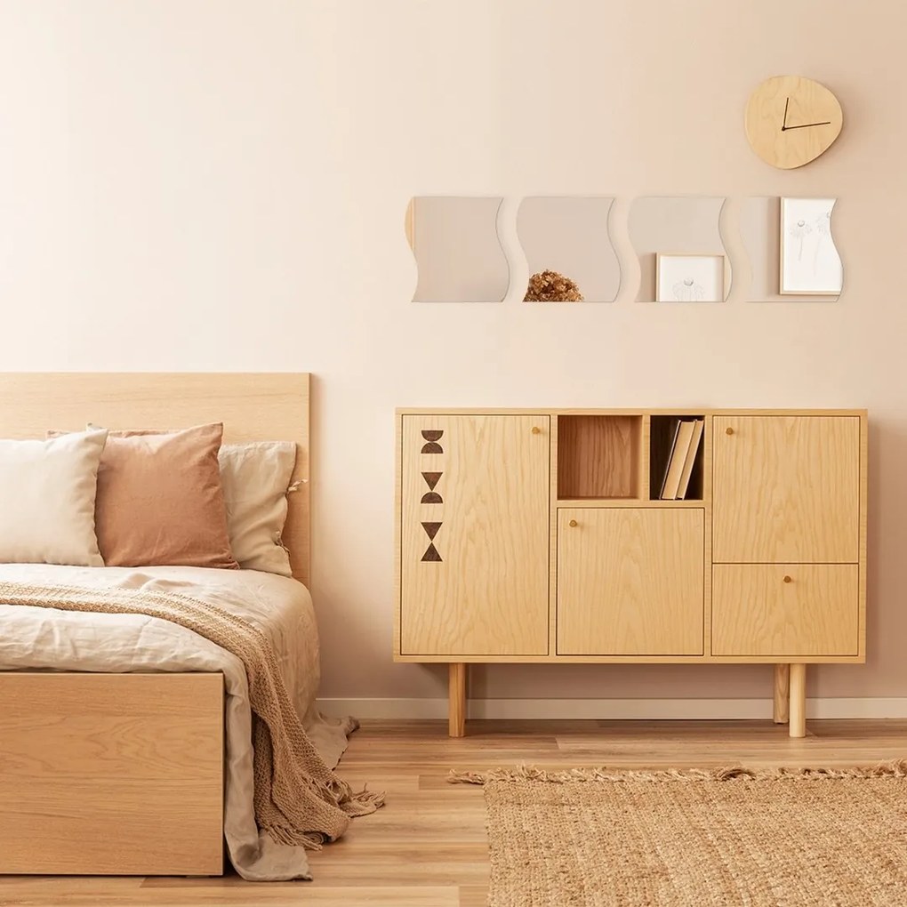 TENDANCE Zrkadlo Levi Waves, strieborné, sada 4ks