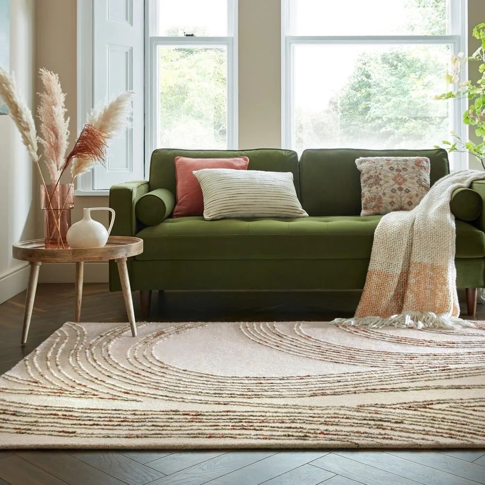 Oranžový/krémovobiely vlnený koberec 200x290 cm Abstract Swirl – Flair Rugs