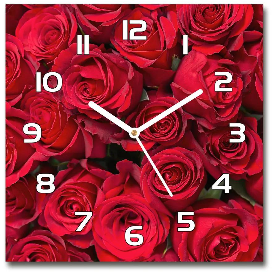 Sklenené hodiny štvorec Červené ruže pl_zsk_30x30_f_67561194
