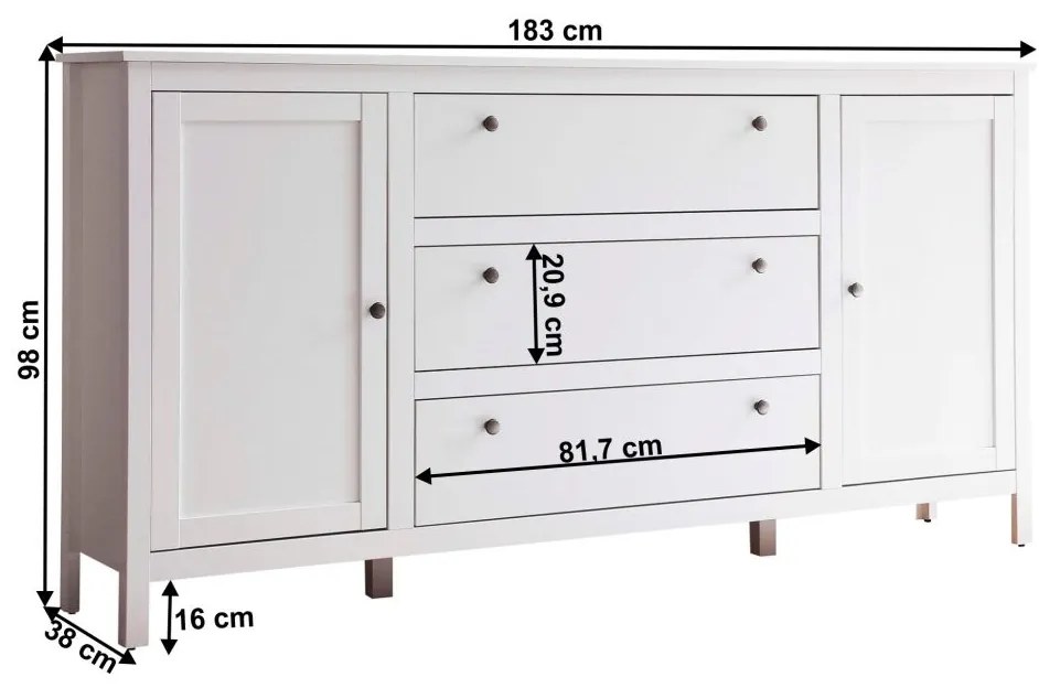 Tempo Kondela Komoda 2D3S, biela, OLJE