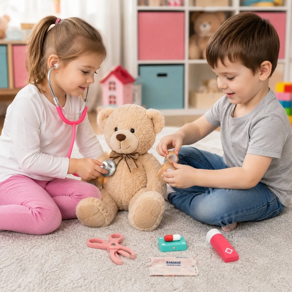 Drevený lekársky set ECOTOYS – lekárska taška, 26 dielov, hračka pre deti 3+