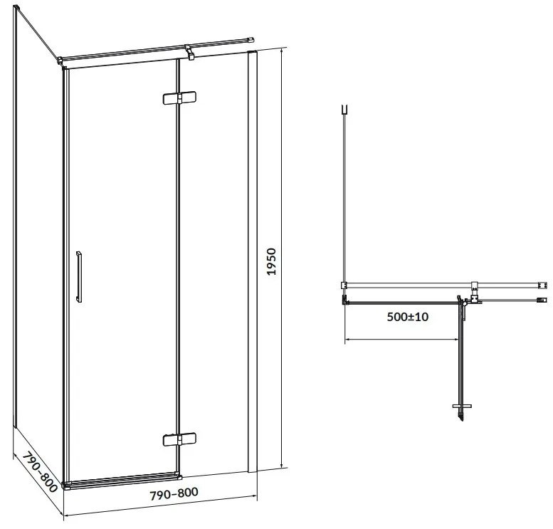 Cersanit Jota, rohový sprchovací kút 80 (dvere pravé) x 80 (stena) x 195 cm, 6mm číre sklo, čierny profil, S160-008