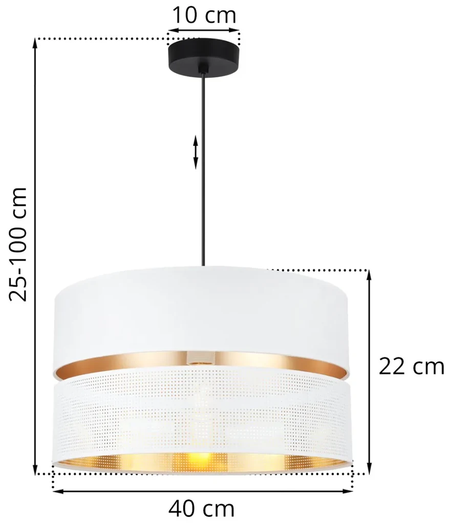 Závesné svietidlo Asti, 1x PVC/biele textilné tienidlo, (fi 40cm), g, b