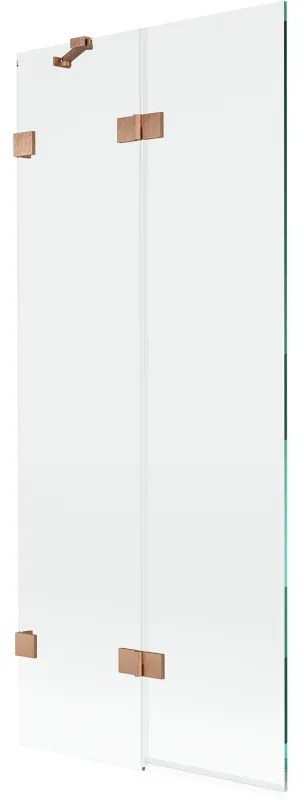 Mexen Lunar, 2-krídlová vaňová zástena ľavá 80 x 150 cm, číre sklo, medená matná, 897-080-100-65-00-L