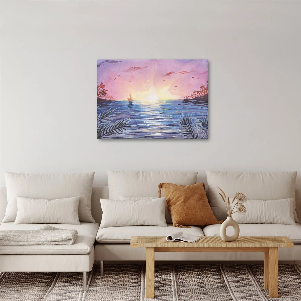 Obraz - Západ slnka nad vodou, aquarel (70x50 cm)