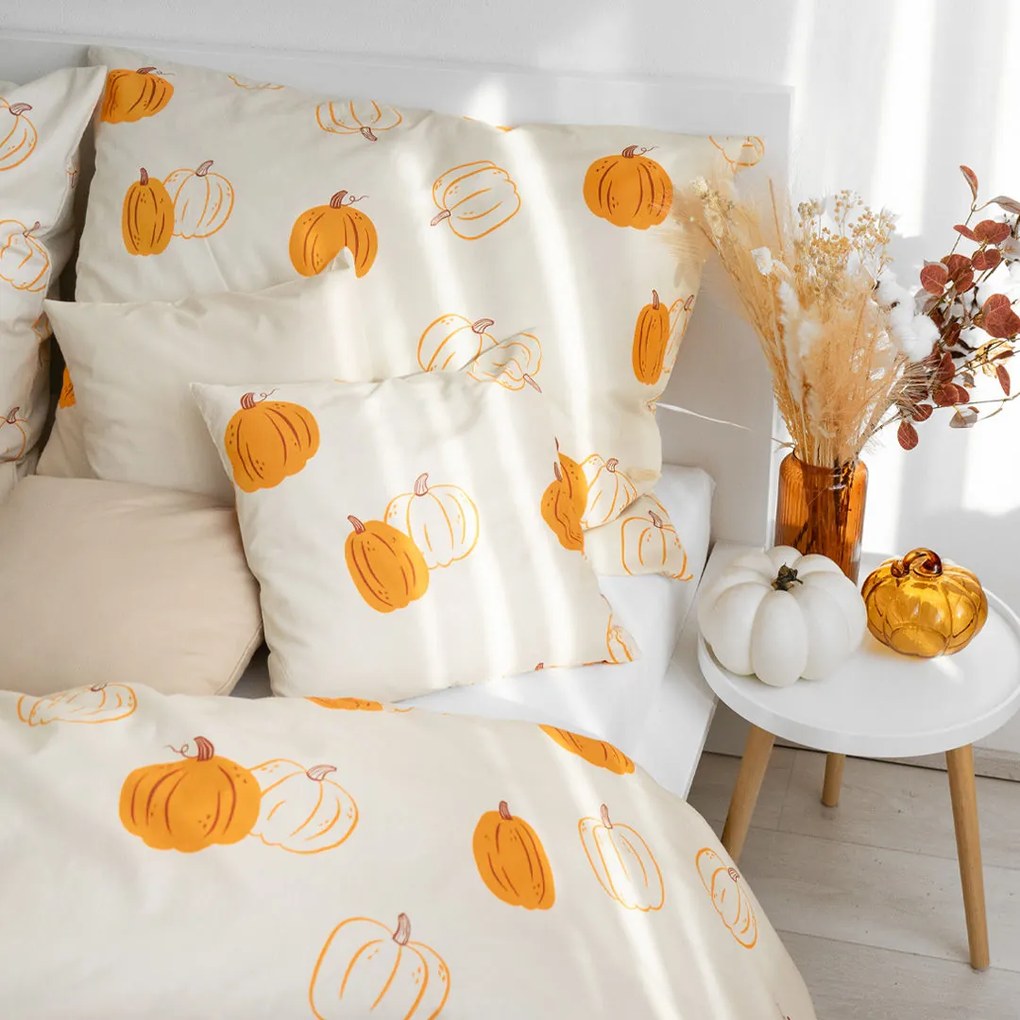 Goldea bavlnené posteľné obliečky - jesenné tekvice 140 x 220 a 70 x 90 cm
