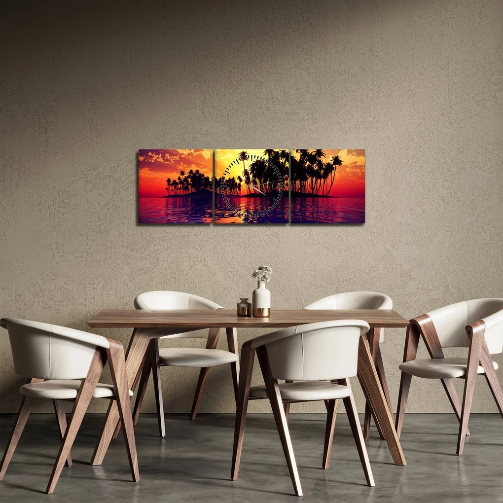 Obraz ostrovu pri západe slnka (s hodinami) (90x30 cm)