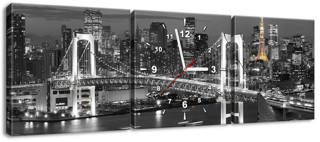 Gario Obraz s hodinami Most Tokyo Bay - 3 dielny Rozmery: 90 x 70 cm
