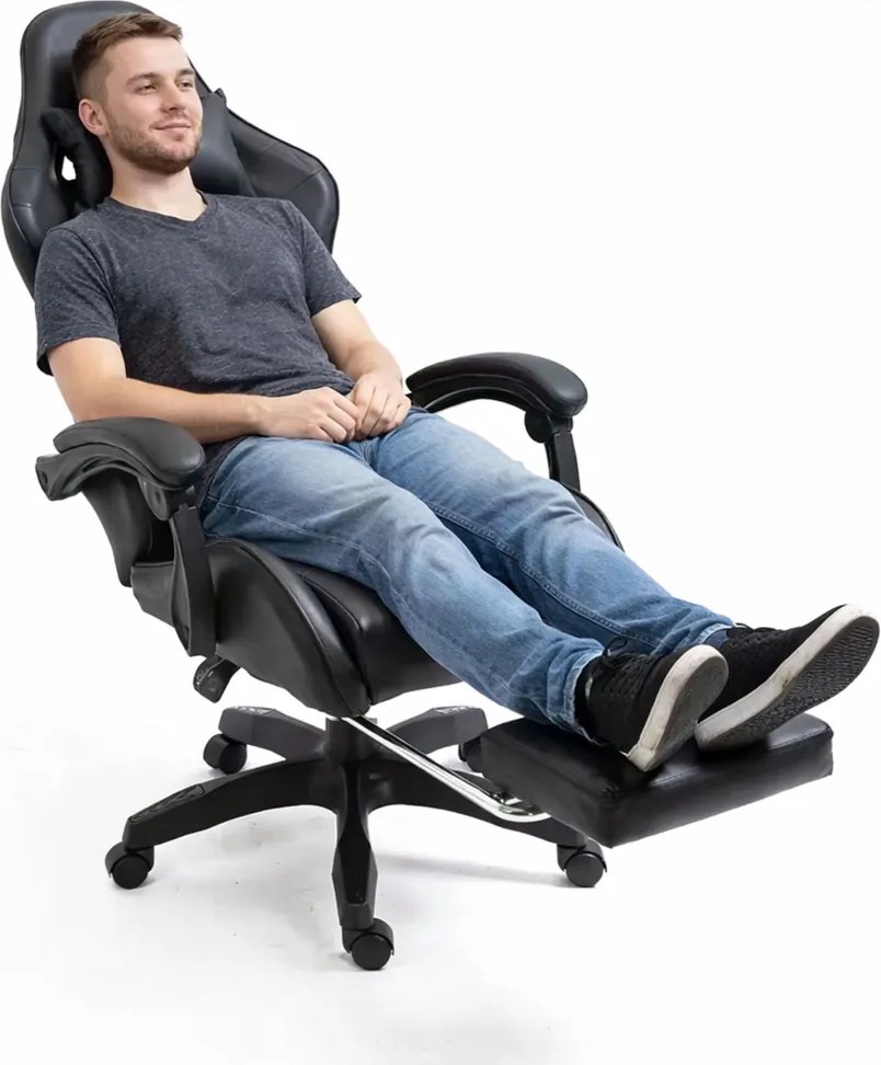 LEAN Kancelárska stolička s opierkou na nohy a vankúšmi – čierna