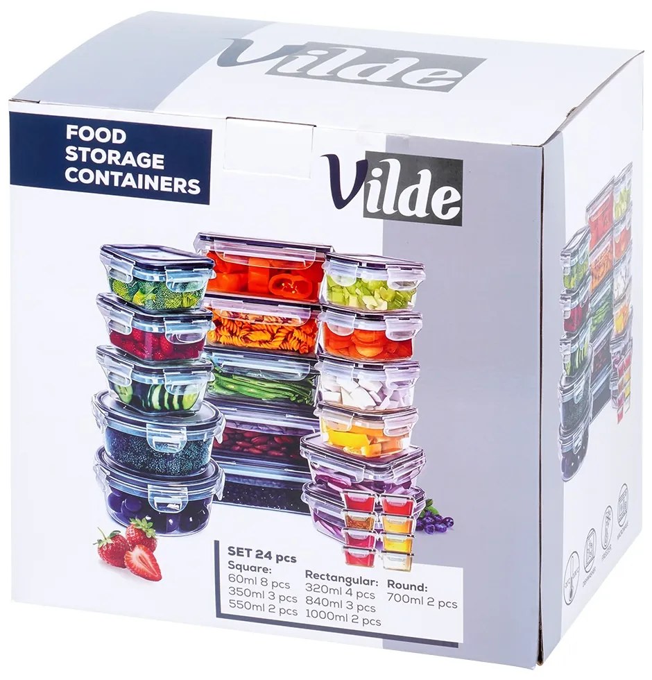 VILDE Sada 24 kuchynských tesniacich dóz, krabičky na jedlo LOCK&LOCK