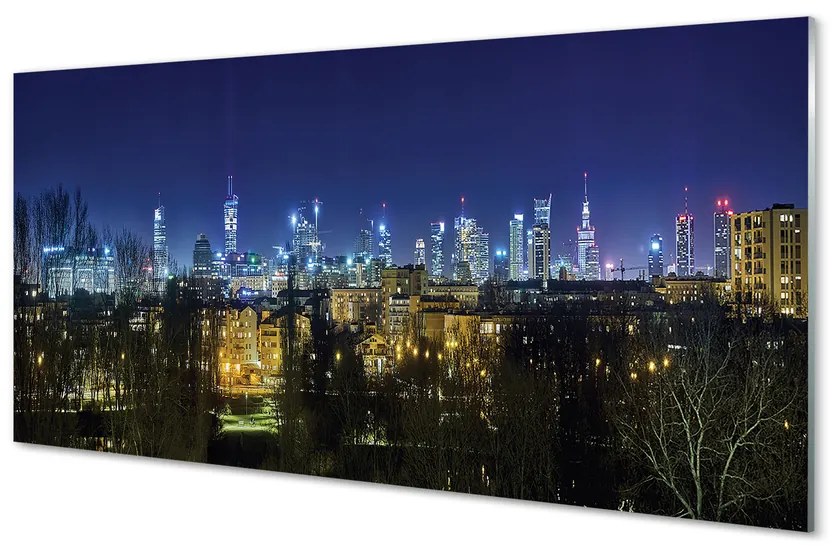 Obraz na akrylátovom skle Nočná panoráma varšavy 125x50 cm