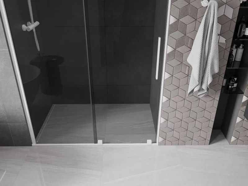 Mexen Velar, posuvné sprchové dvere do otvoru 160 cm, 8mm šedé sklo, biela matná, 871-160-000-41-20
