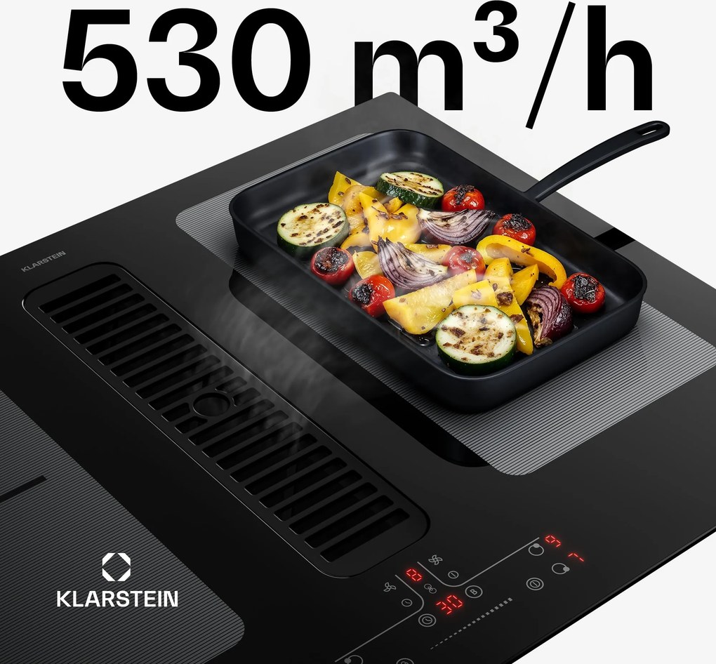 Klarstein Full House indukčná varná doska s odsávačom pár | 4 varné zóny | 7335 W | 530,1 m³/h | 70 cm