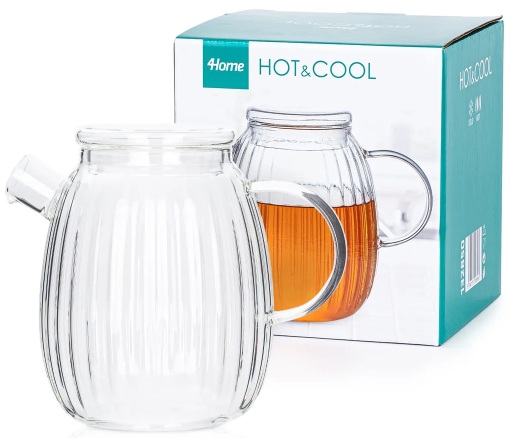 4Home Sklenený džbán s viečkom Stripe Hot&Cool, 1 l