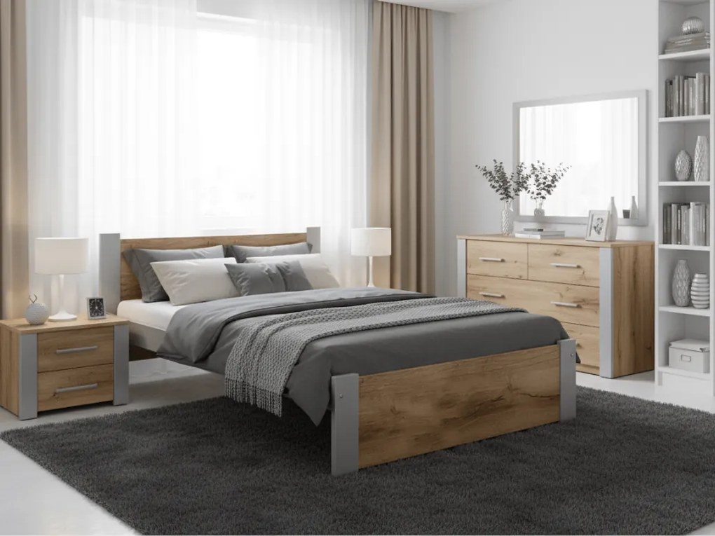 Posteľ IKAROS 90 x 200 cm, dub artisan/sivá Rošt: S latkovým roštom, Matrac: Matrac DELUXE 10 cm