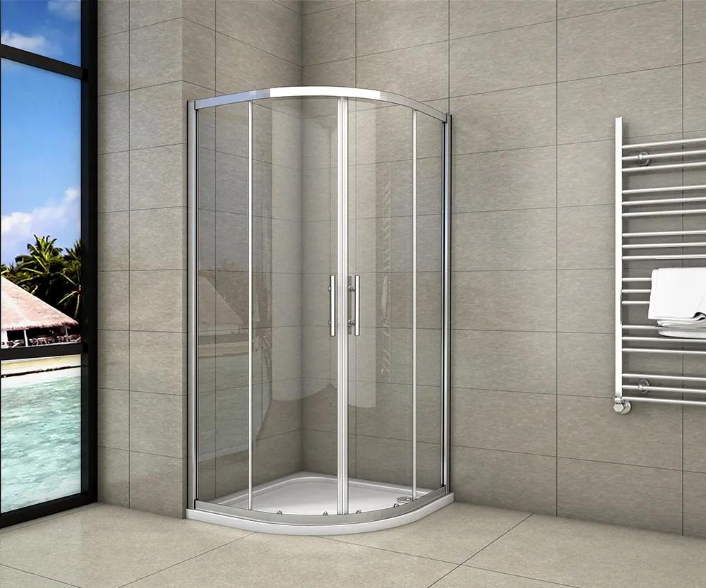 Štvrťkruhový sprchovací kút SYMPHONY S4 80 cm s dvojdielnymi posuvnými dverami vrátane sprchovej vaničky z liateho mramoru
