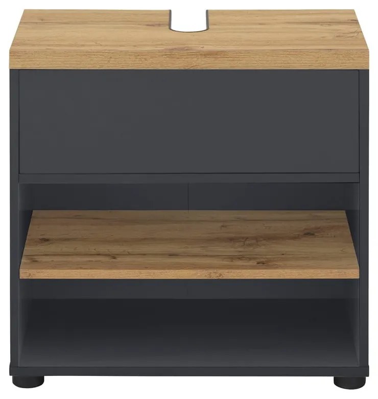 Antracitová skrinka pod umývadlo v dekore duba 60x57 cm Thessa – Støraa