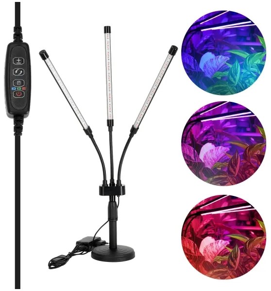 LED Stmievateľná stolná lampa na pestovanie rastlín VITARO 3xLED/10W/230V čierna