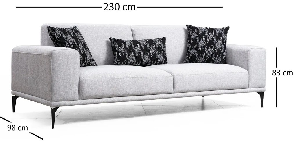 Dizajnová 3-miestna sedačka Olliana 230 cm sivá