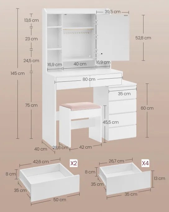 Toaletný stolík s taburetkou a LED osvetlením RDT125W01