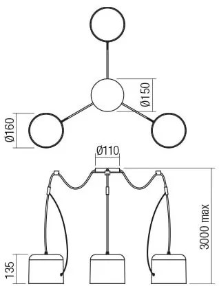 Redo 01-1826 - Luster na lanku DODO 3xE27/15W/230V pavúk
