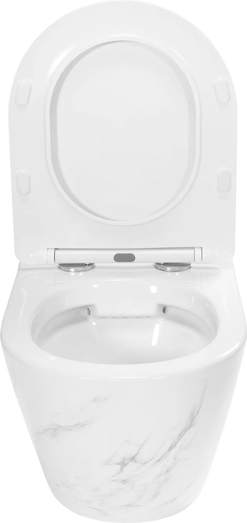 Závesná WC misa so SoftClose sedadlom REA CARLOS SLIM RIMLESS, prírodný mramor