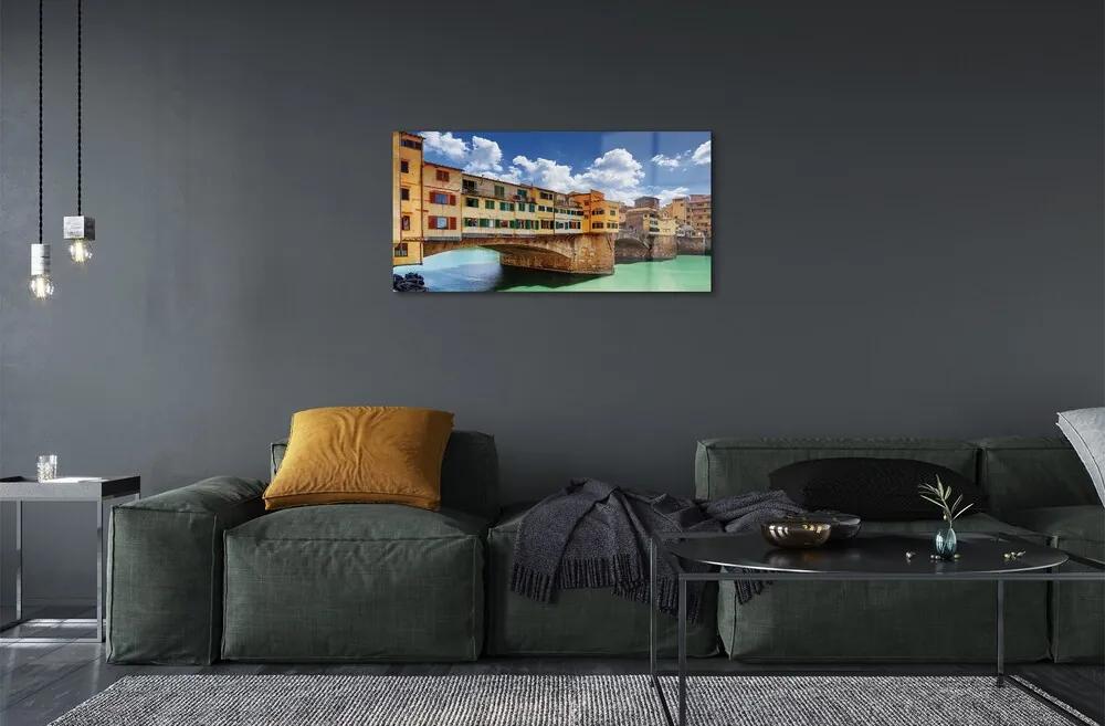 Sklenený obraz Italy River Mosty budovy 140x70 cm