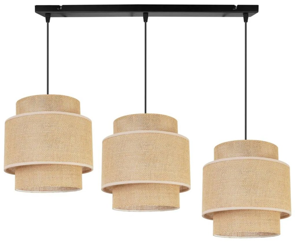 Závesné svietidlo Boho, 3x jutové tienidlo, (výber z 2 farieb konštrukcie)