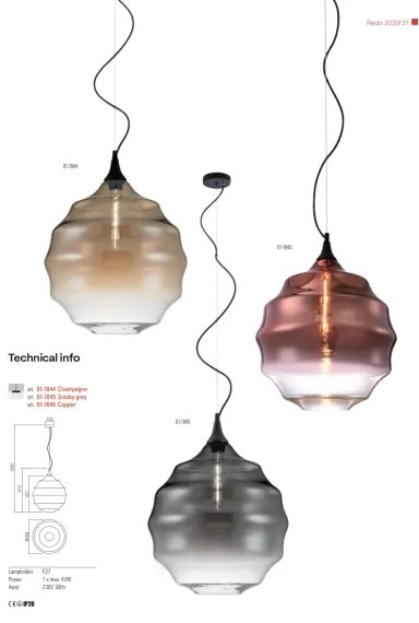 Redo 01-1846 - Luster na lanku SLAG 1xE27/42W/230V pr. 40 cm meď