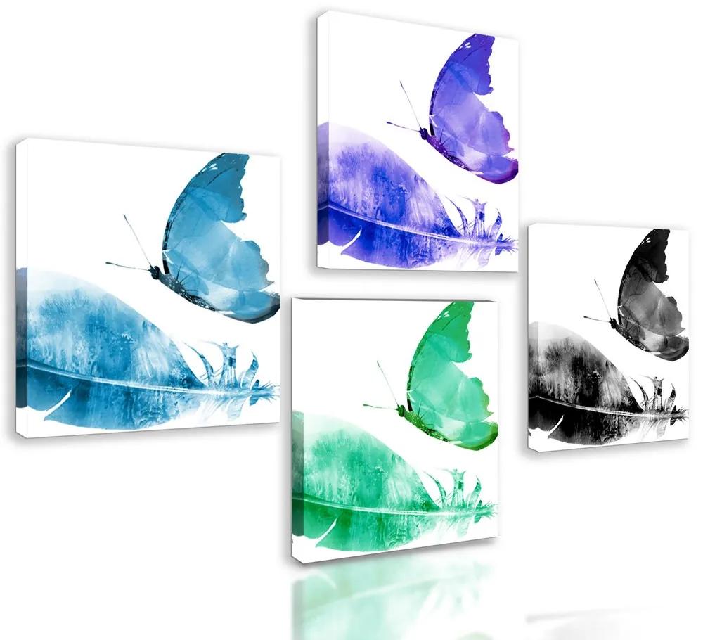 Set obrazov krásne pestrofarebné motýle