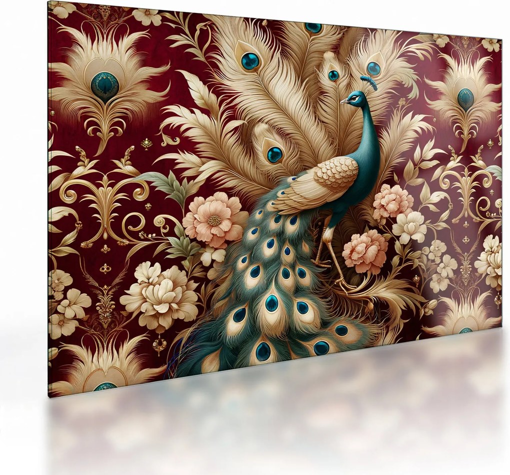 Sklenený obraz – Elegantný páv (70x50 cm)