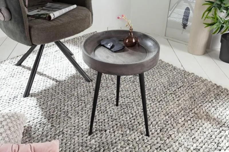 IIG -  Elegantný stolík PURE NATURE 35 cm akátový šedý s čiernymi nohami