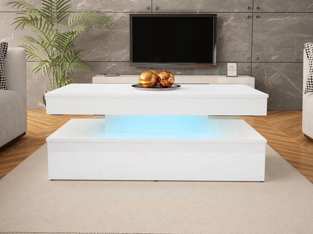 Konferenčný stolík Lestirola s LED osvetlením, Farba: biela / biely lesk