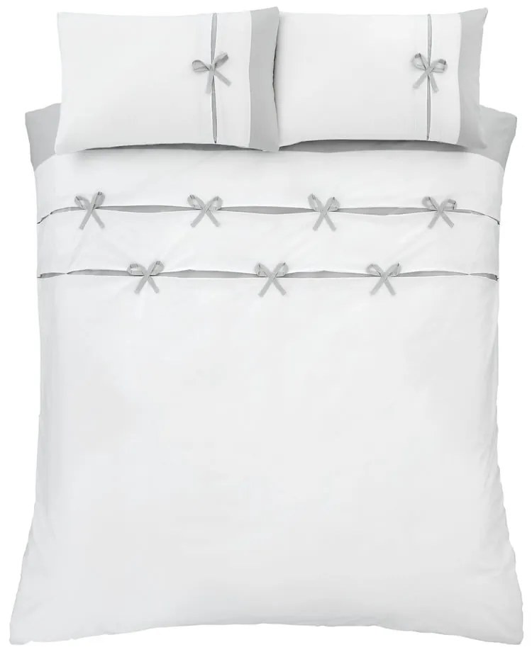 Bielo-sivé obliečky Catherine Lansfield Milo Bow, 135 x 200 cm
