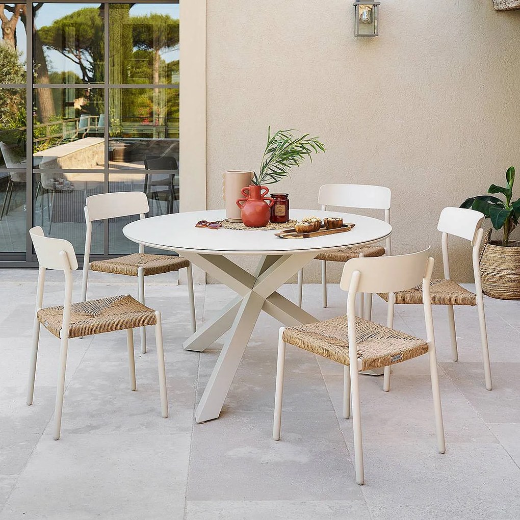 Hliníkový jedálenský stôl ORIENT ø 130 cm (ivory)