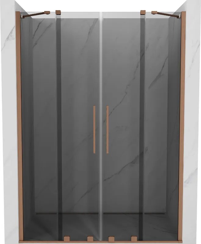 Mexen Velar Duo, posuvné sprchové dvere do otvoru 150 cm, 8mm šedé sklo, medená matná, 871-150-000-42-65
