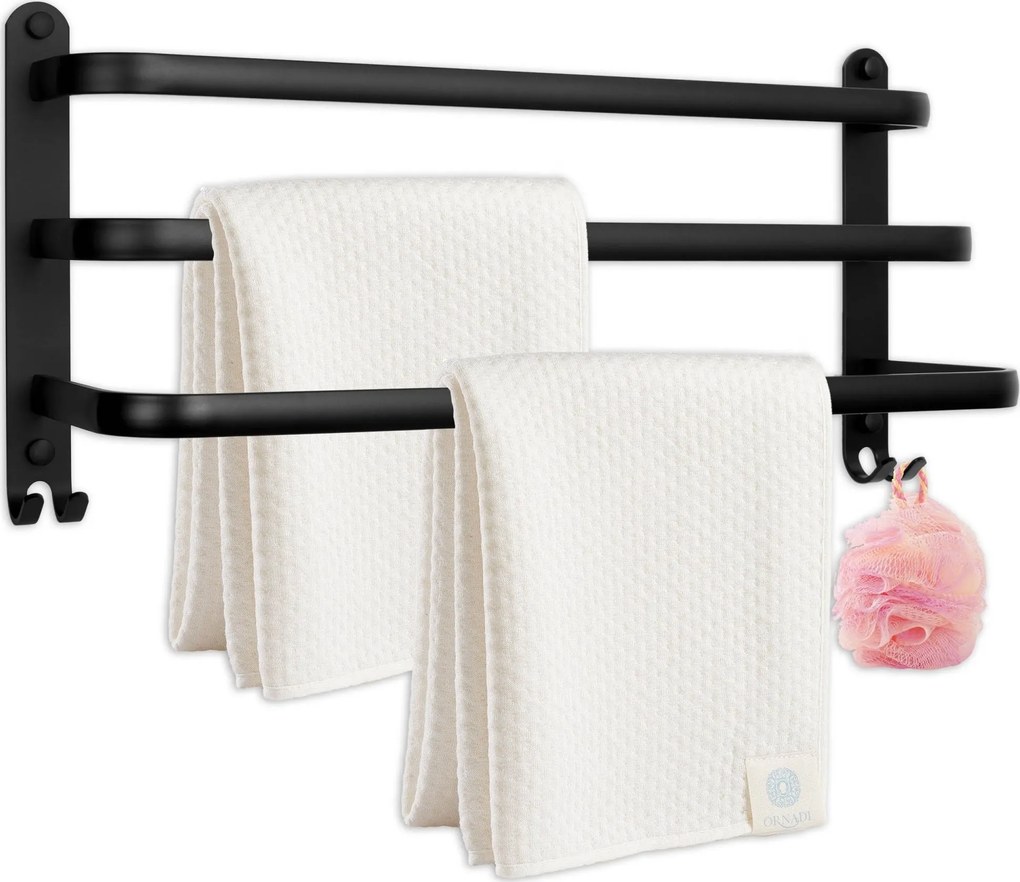 Nástenný vešiak na uteráky ATHOS 50 cm - čierny